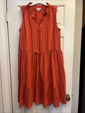 Sundance Red-Orange Sleeveless Tiered Dress M/L NWOT